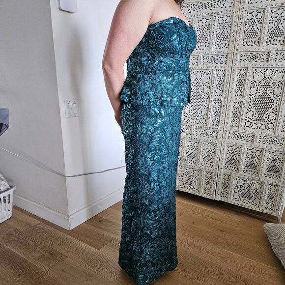 Teal sequin strapless peplum evening gown - size 12 - Picture 2 of 7